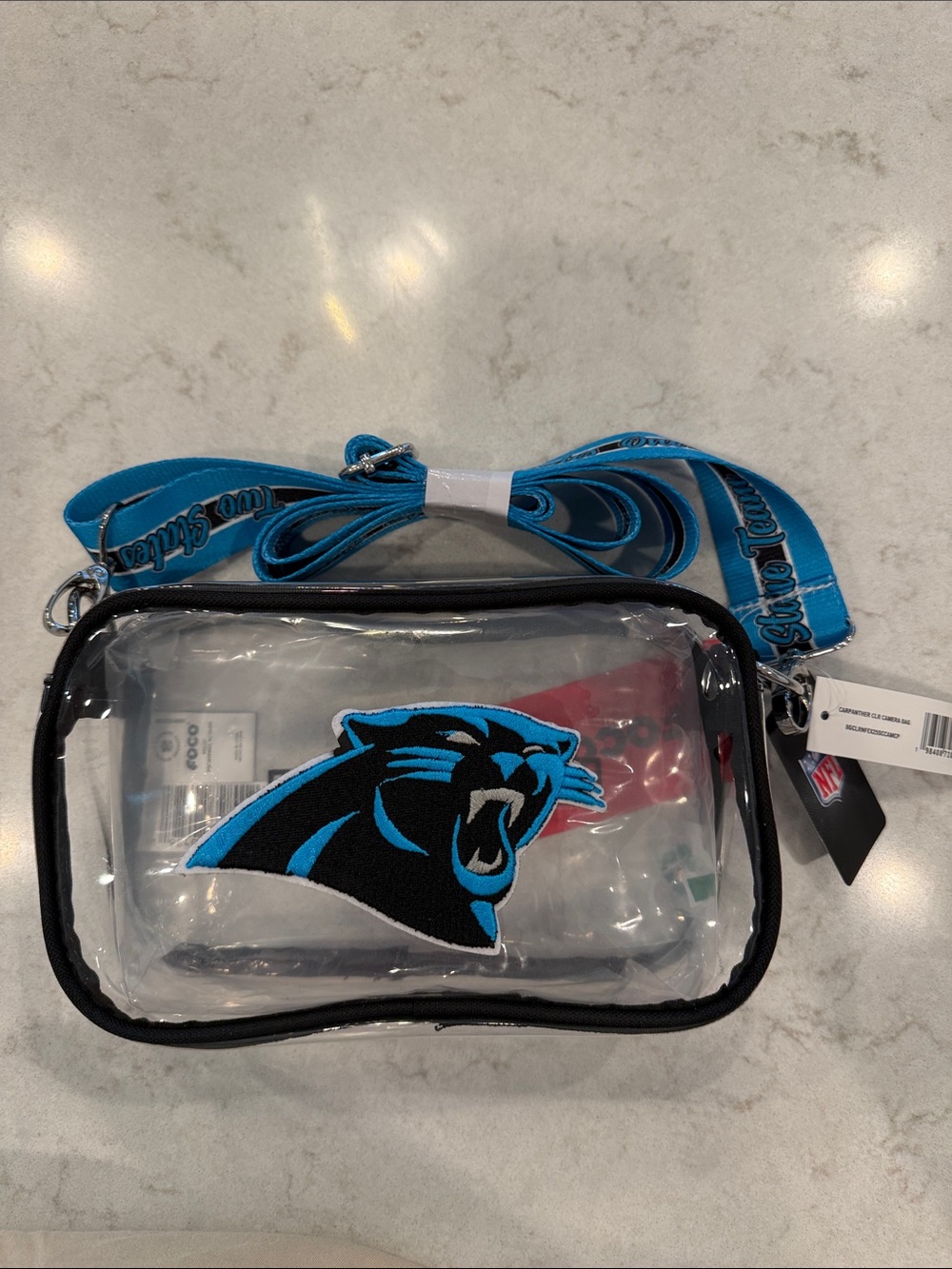 NFL Carolina Panthers Clear Shoulder Bag with Black Trim and Teal Strap